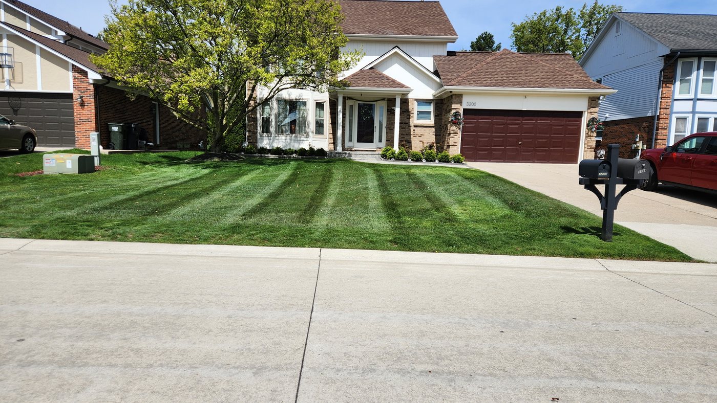 Freshly striped residential front lawn