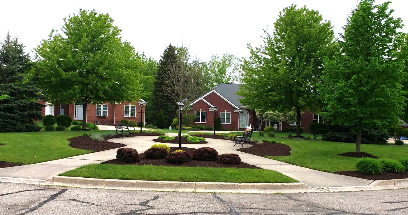 Fresh mulch around a neighborhood common area